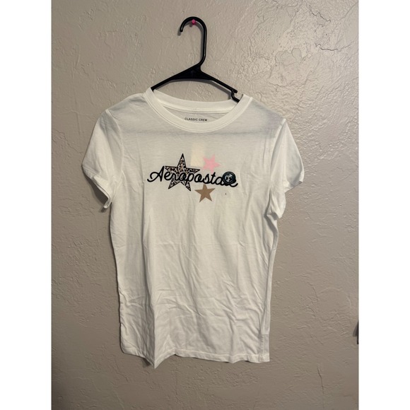 Aeropostale Tops - Aeropostale Womens Classic Crew Graphic T-Shirt White Leopard Star Logo Large